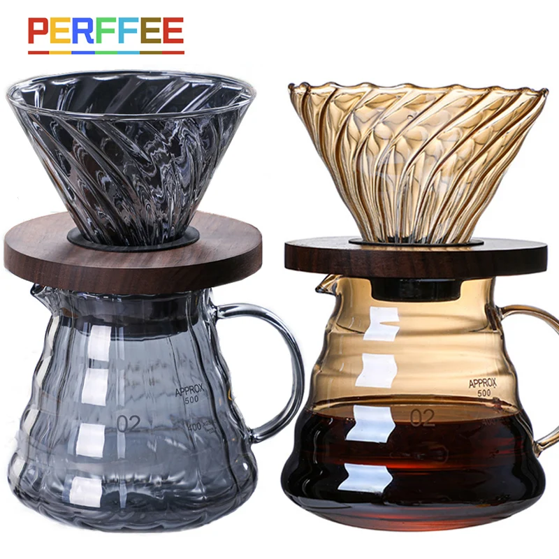 Coffee Equipment V60 - เทกาแฟ Dripper ชุดหม้อกาแฟ 600ml กาแฟเซิร์ฟเวอร์เครื่องชงกาแฟ Brewing