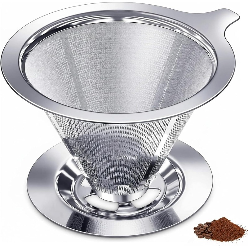 Coffee Equipment Pour Over - ที่กรองกาแฟแบบเท 304 สแตนเลสสตีล ไม่ใช้กระดาษกรอง ใช้งานด้วยมือ ใช้ซ้ำได้