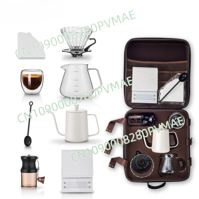Coffee Equipment Pour Over - ชุดกาแฟดริปแบบพกพา สำหรับตั้งแคมป์กลางแจ้ง พร้อมอุปกรณ์ครบชุดในกล่องของขวัญแบบกระเป๋าเดินทาง